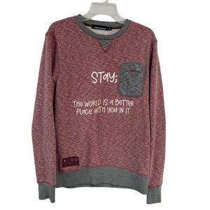 Upcycled Hand Printed Mens Large Stay The World Is Better With You Sweatshirt